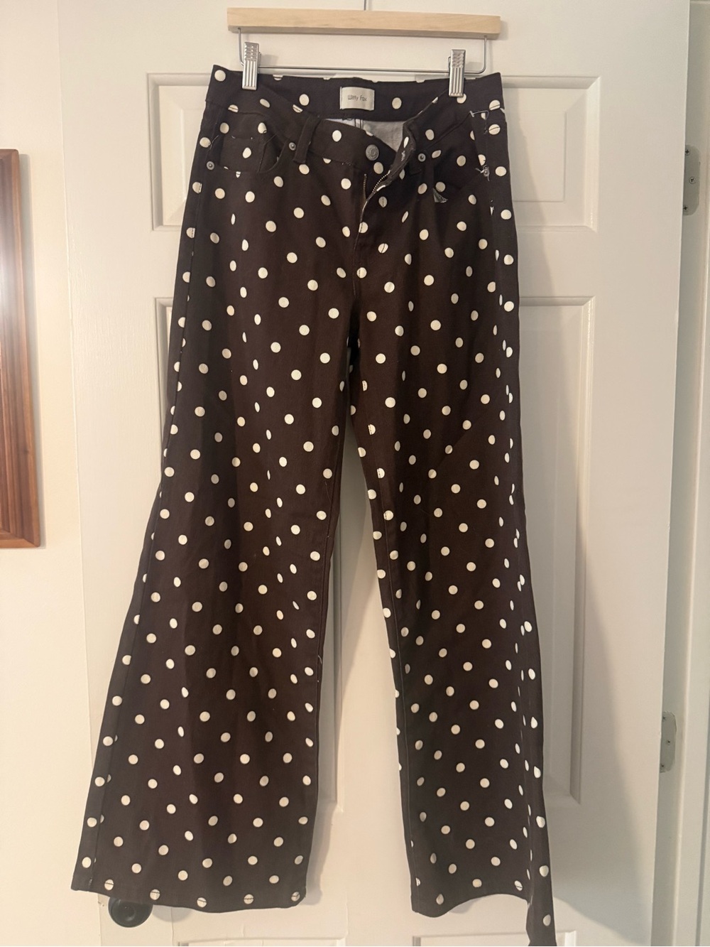 Polka Dot Wide-Leg Jeans in Brown with White Dots